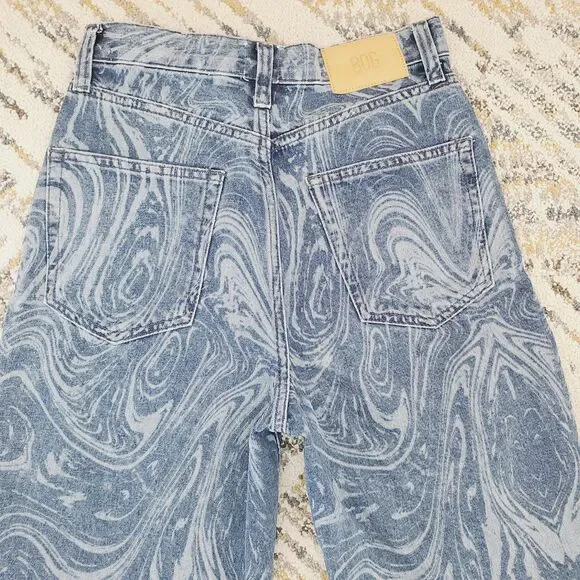 Urban Outfitters BDG Blue Laser Swirl Print Bow Jean Boyfriend Wide Leg SZ 27x32 - Picture 5 of 15